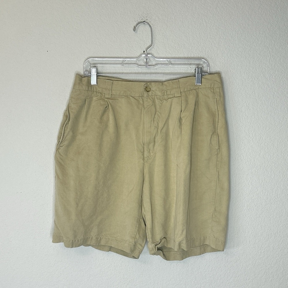 Vintage Tommy Bahama Pleated 100% Silk 9" Tan Shorts Men's Size 34 Chino